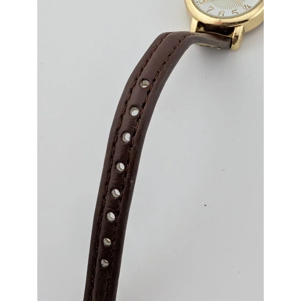 Time & Tru Watch Women 26mm Gold Case Brown Faux Leather Band- New Battery